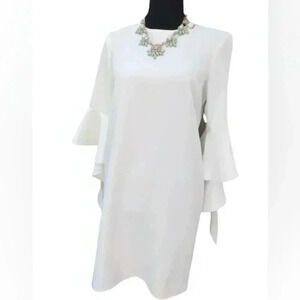 Nwt Miss Selfridge Women's Bell-Sleeve White Shift Dress Midi length Size 4